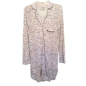 Victoria's Secret White & Black All Over Spellout Button Up Sleep Dress Size M
